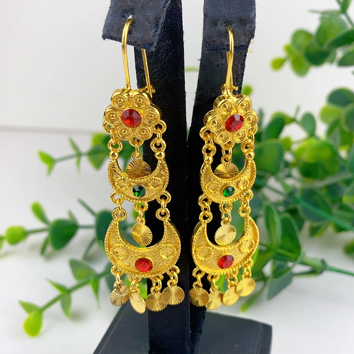 여자를위한 인도 드롭 매달려 귀걸이 쥬얼리 24K 골드 - Ethnic Fashion India 리뷰 및 가격