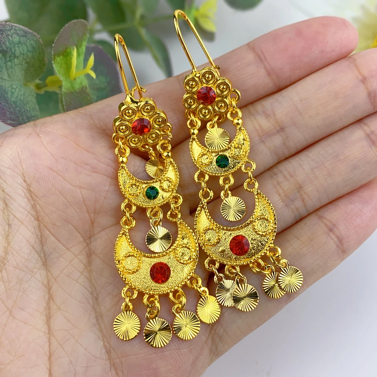 여자를위한 인도 드롭 매달려 귀걸이 쥬얼리 24K 골드 - Ethnic Fashion India 리뷰 및 가격