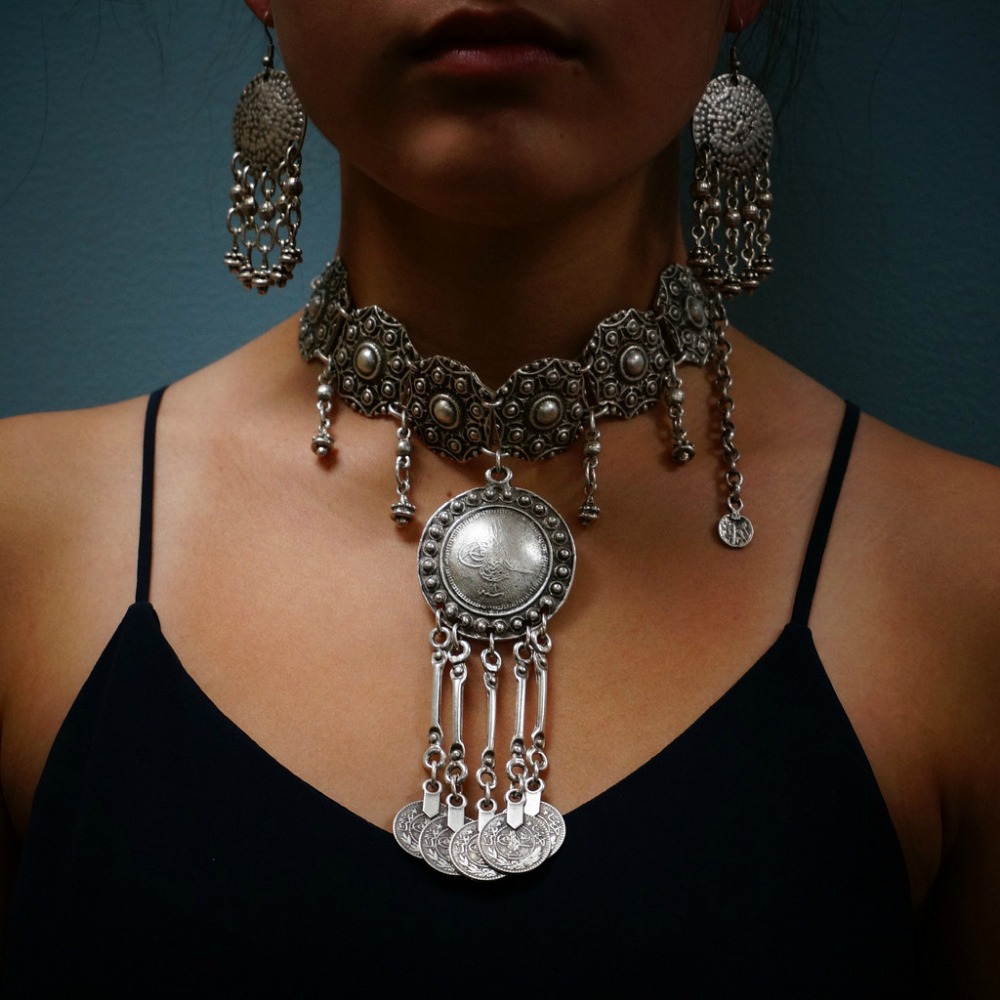 민족 집시 빈티지 금속 동전 술 목걸이 여성을위한 새겨 - Ethnic Fashion Co In 리뷰 및 가격